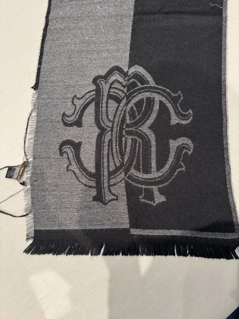 Roberto Cavalli black and grey two-tone mens scarf